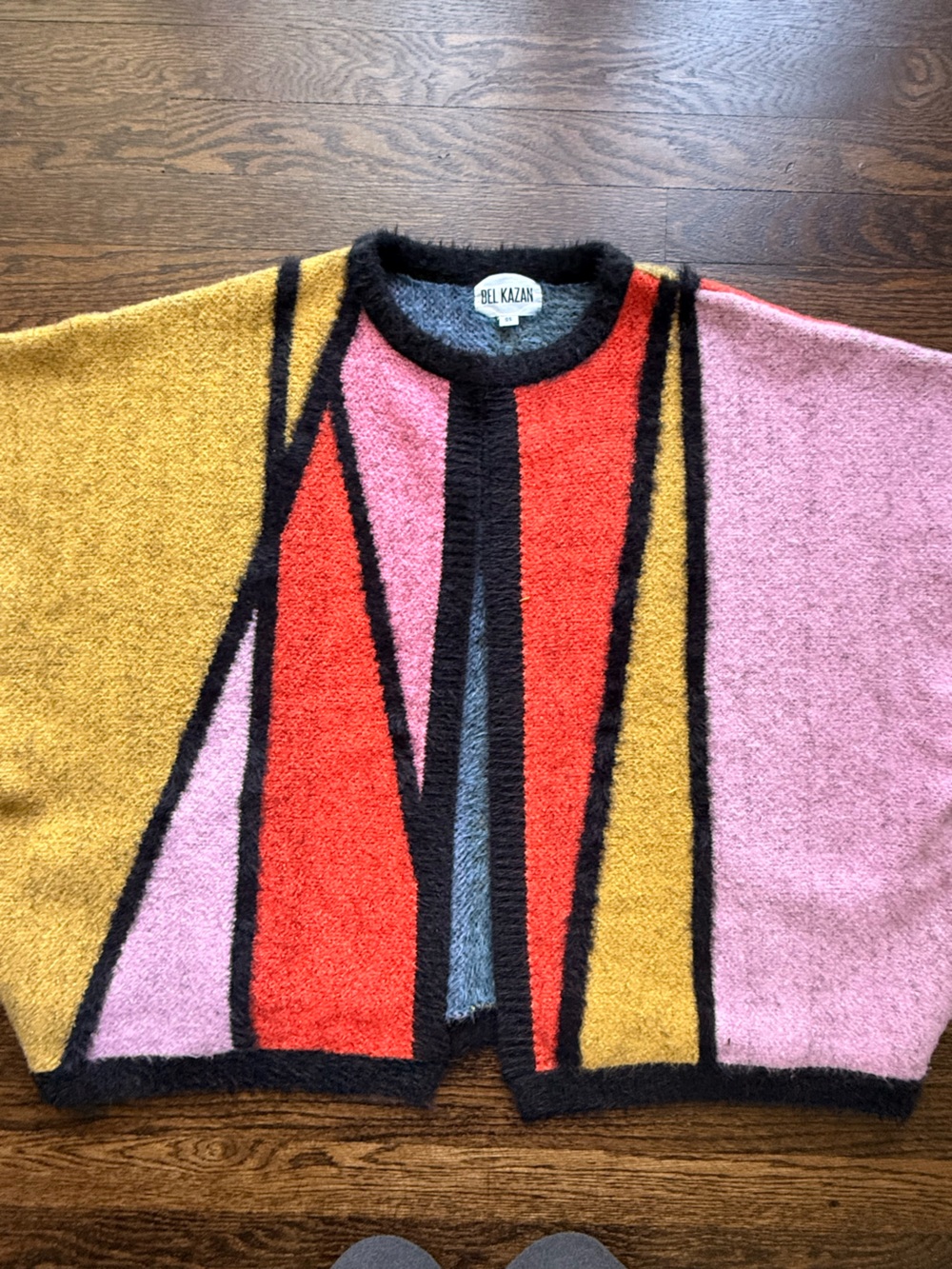 Colorblock Fuzzy Knit Sweater - Pink, Red, Mustard - Picture 2 of 8